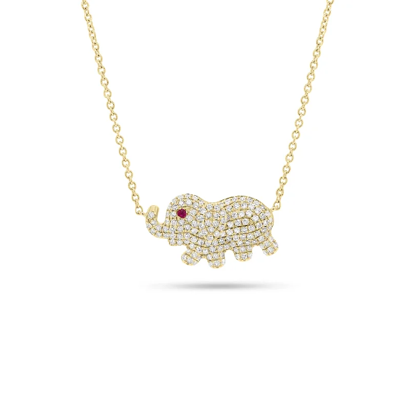 Pave Diamond Elephant Pendant Necklace