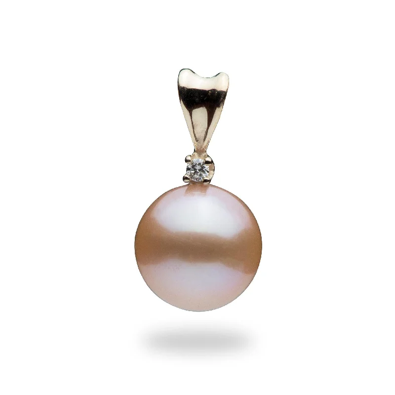 minimalist horseshoe necklace gold Freshwater Pearl Pendant in Gold with Diamond - 9-10mm