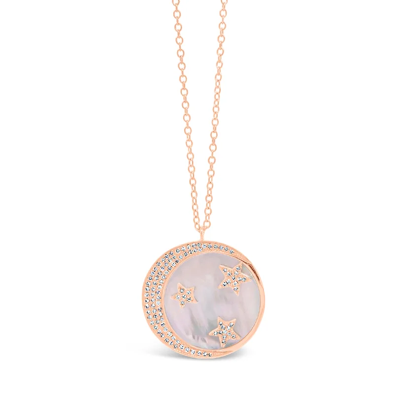 white gold infinity ring Pink Mother of Pearl Pendant with Diamond Moon & Stars