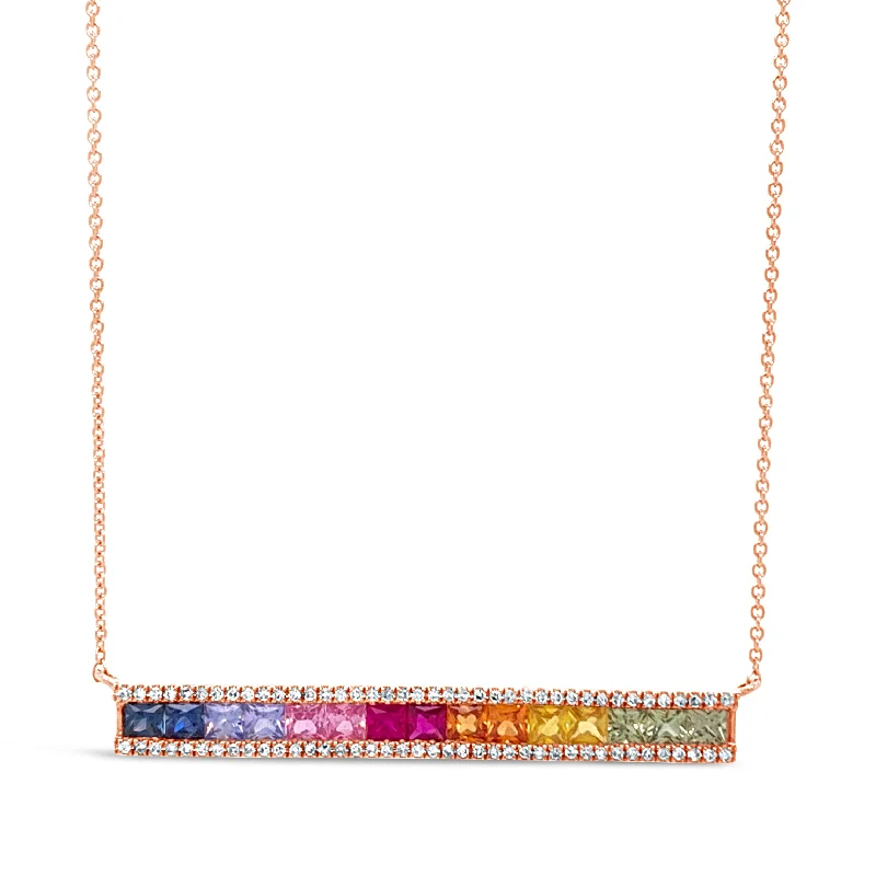 Celtic knot wedding band Rainbow Gemstone & Diamond Baguette Bar Necklace