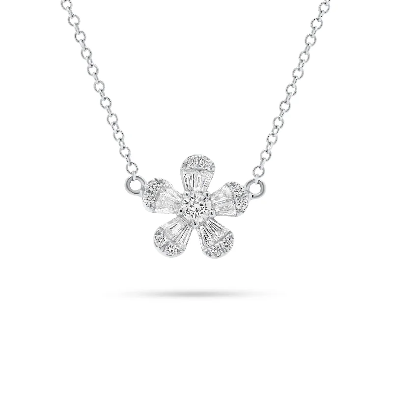 genuine ruby ring women Round & Baguette Diamond Flower Necklace