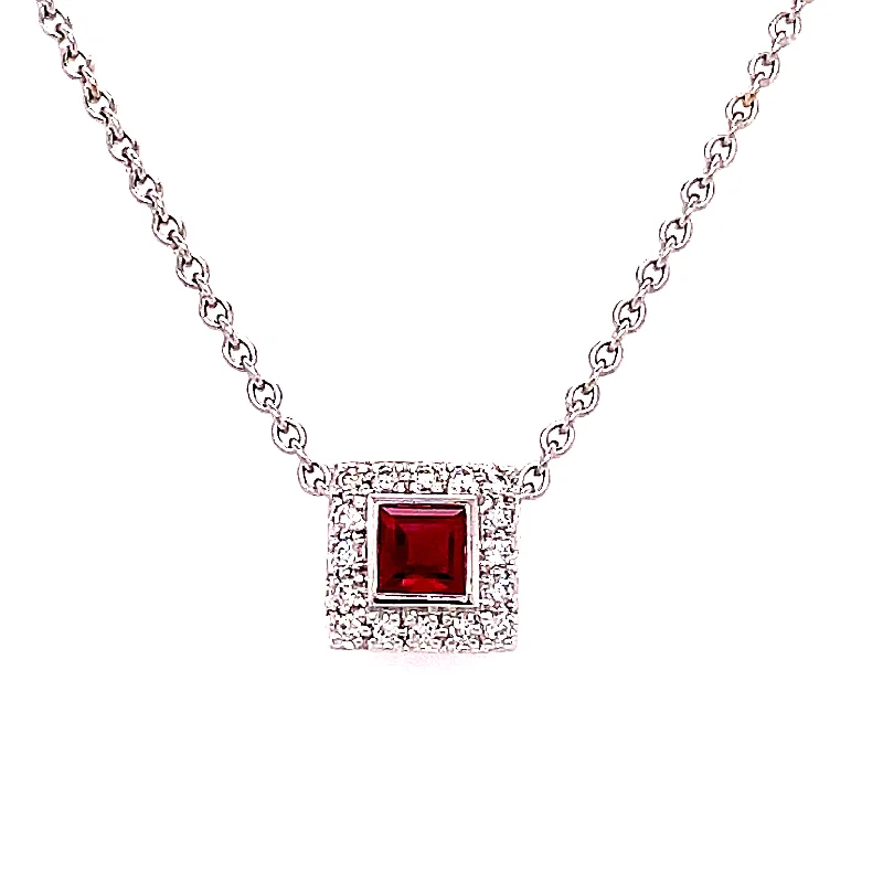 RUBY AND DIAMOND HALO NECKLACE