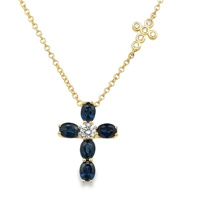 layered pearl choker necklace Sapphire and Diamond Cross Necklace