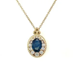 SAPPHIRE AND DIAMOND HALO NECKLACE