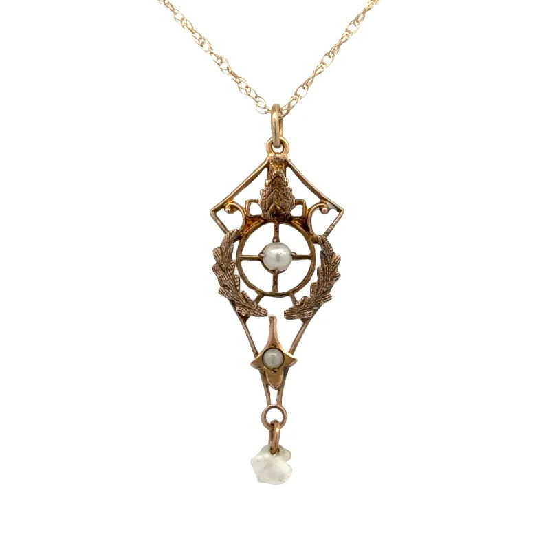 heart pendant necklace gold Yellow Gold Antique Pearl Pendant