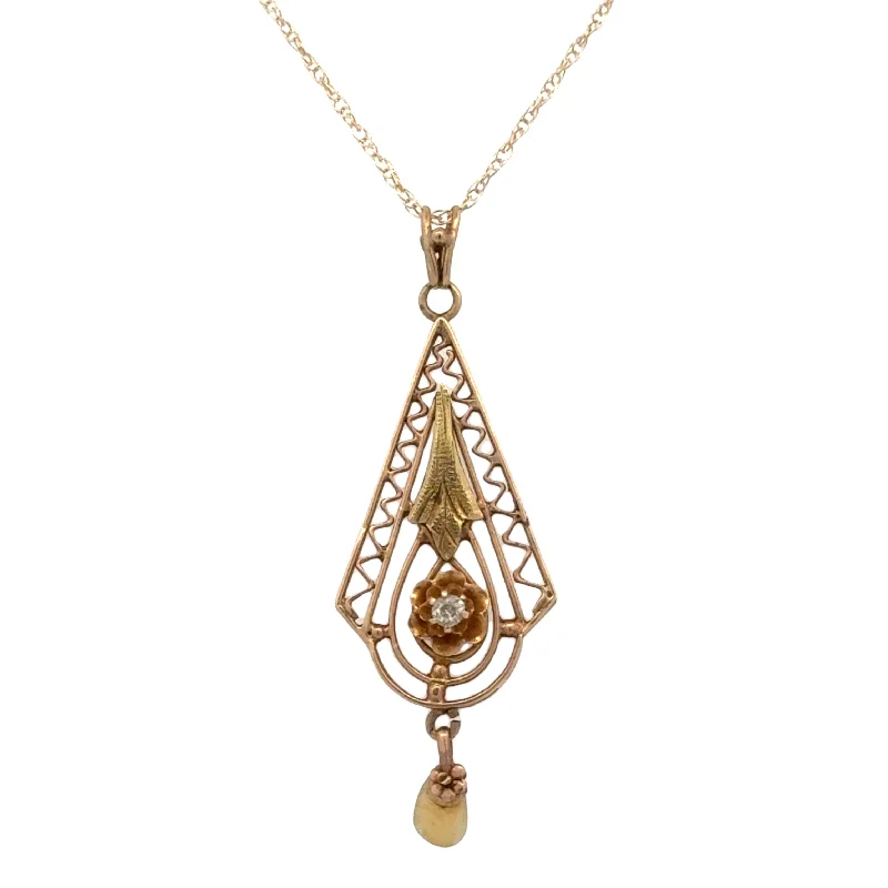 pearl stud earrings classic Yellow Gold Pearl and Diamond Pendant