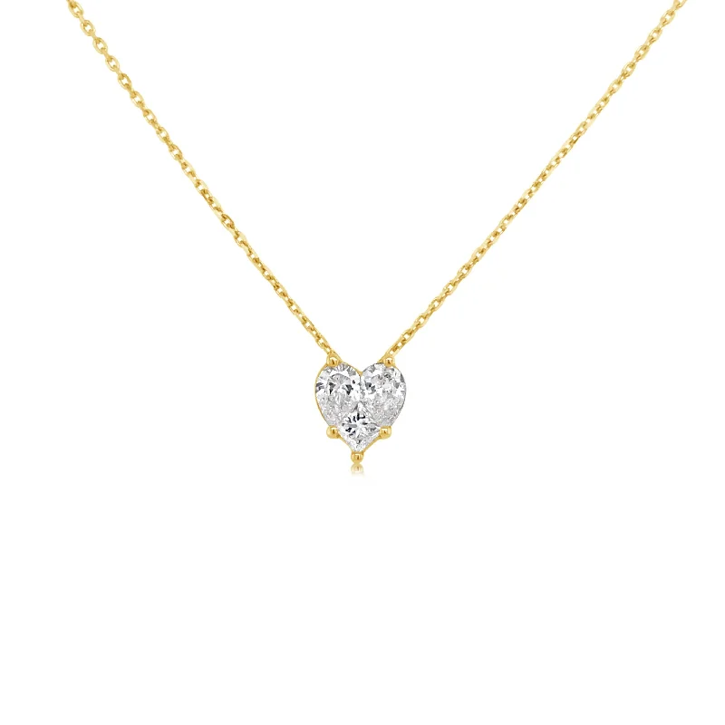 Yellow Gold Heart Shape Diamond Solitaire Illusion Pendant - 2.00CT Equivalent