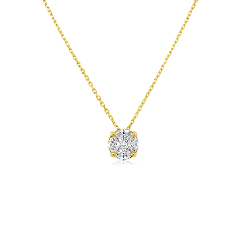 Yellow Gold Round Diamond Solitaire Illusion Pendant - 2.00CT Equivalent