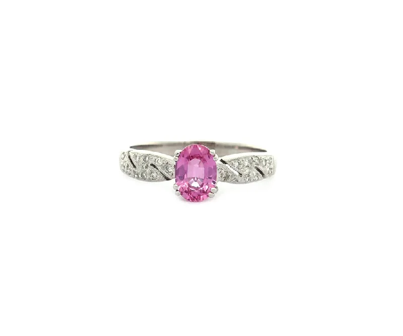 1.00ct Oval Pink Sapphire and 0.20ctw Diamond Accent Ring in 18K