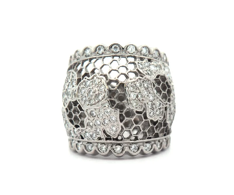 1.00ctw Diamond Flower Honeycomb Wide Band Ring in 18K