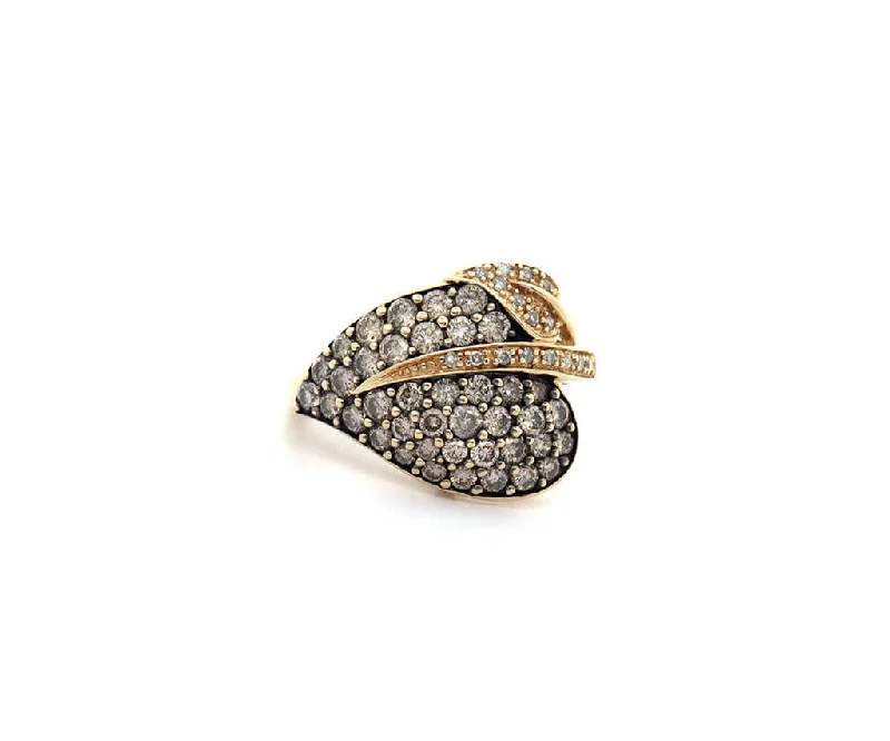 1.15ctw Chocolate and White Diamond Leaf Wrap Ring in 14K