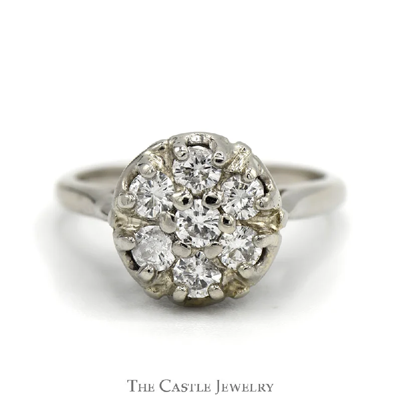 1/2cttw Round 7 Diamond Cluster Ring in 14k White Gold