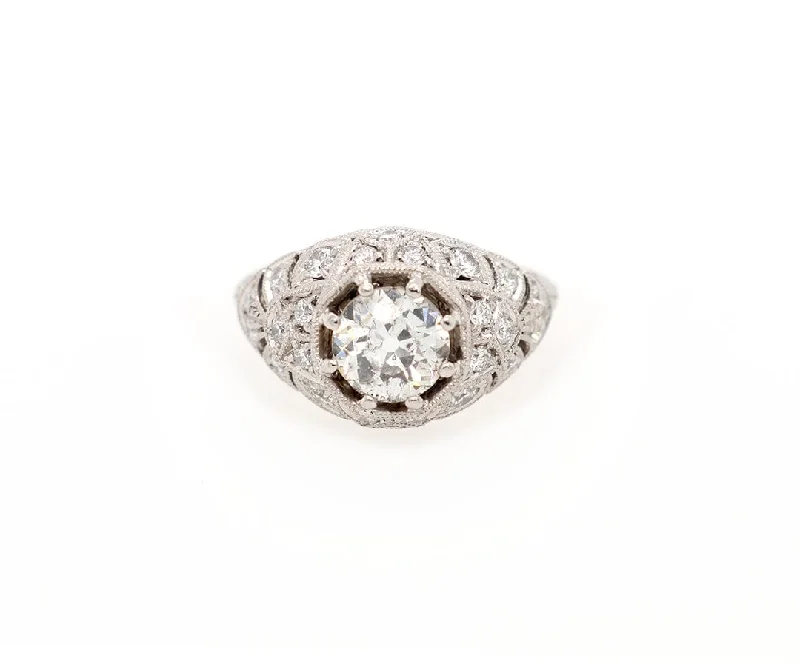 1.43 European Cut Diamond Vintage Inspired Engagement Ring in Platinum