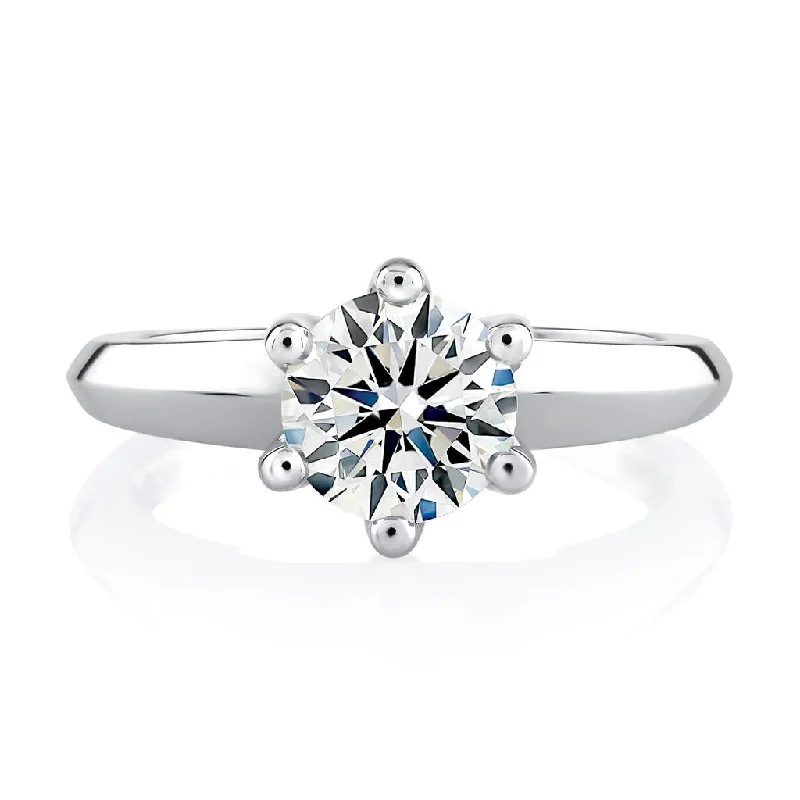 14k White Gold 6 Prong Solitaire Engagement Ring Mounting