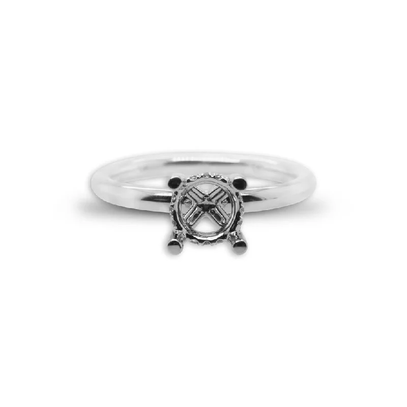 14k White Gold Solitaire Mounting With Hidden Halo Engagement Ring