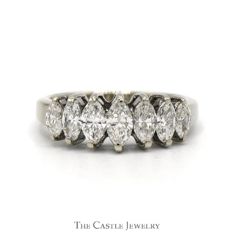 1cttw 7 Marquise Cut Diamond Band in 14k White Gold