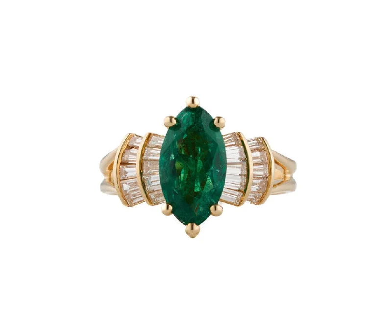 2.00ct Marquise Emerald and 0.65ctw Baguette Diamond Ring in 18K