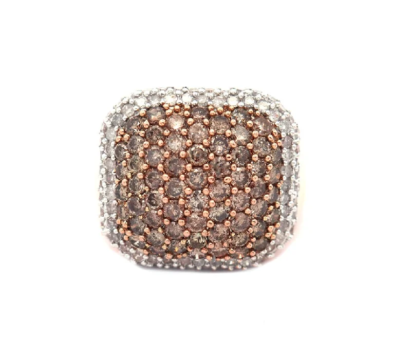 2.25ctw Chocolate and White Diamond Cluster Cushion Frame Ring in 14K