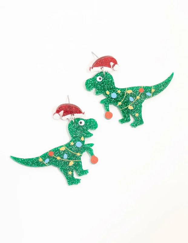 dainty butterfly pendant necklace Acrylic Dinosaur With A Santa Hat Drop Earrings