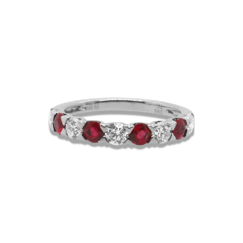 14k White Gold Alternating Diamond & Ruby Band