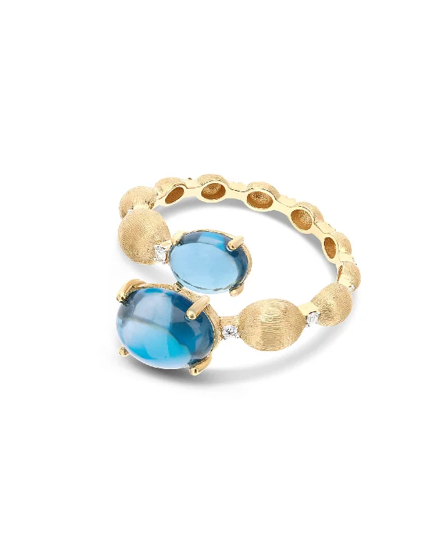 "Azure" Gold, diamonds and London Blue Topaz open ring