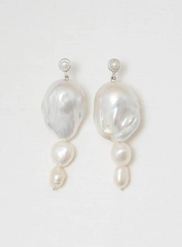 boho shell beaded anklet Thick pearl Silver Earring w. Pearls