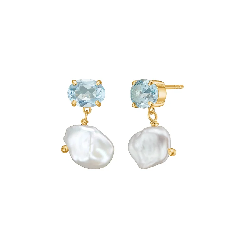 gold daisy stud earrings Mirage 18K Gold Plated Earrings w. Topaz & Pearls