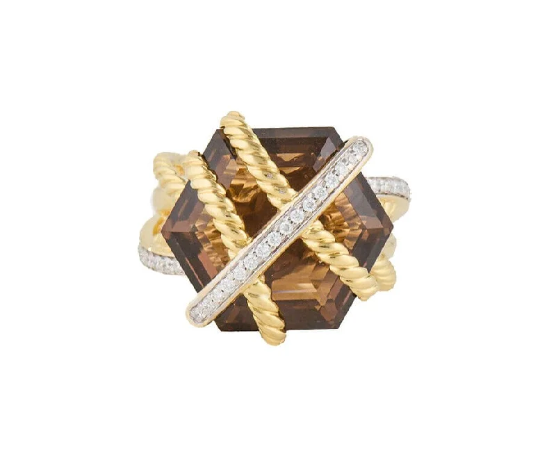 David Yurman Smokey Quartz and 0.32ctw Diamond Cable Wrap Ring in 18K