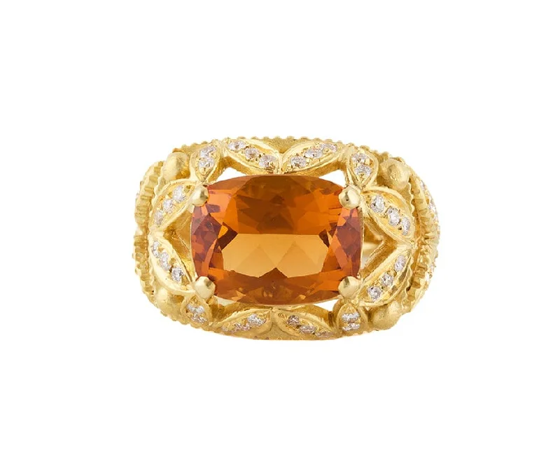 Doris Panos 6.30ct Cushion Citrine and 0.70ctw Diamond Statement Ring in 18K