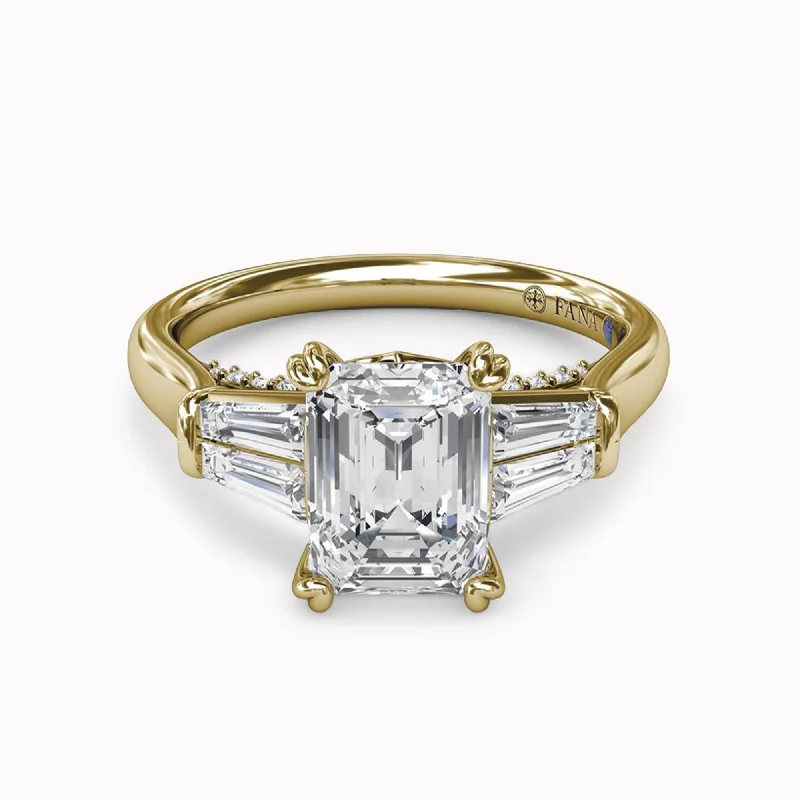 Tapered Baguette Side Stones & Hidden Arched Halo Engagement Ring Setting