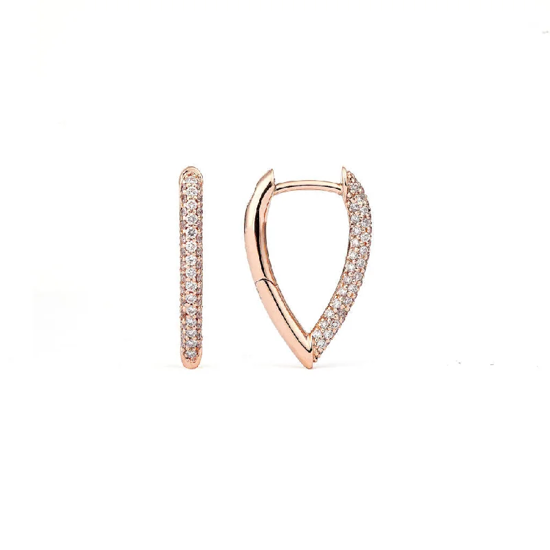 Drop Link Mini Pavé (18 mm) 18K Rosegold Hoops w. Diamond