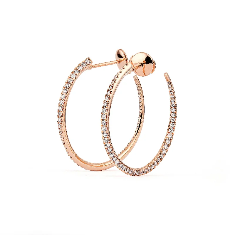 custom silver charm bracelet Twisted 30 mm 18K Rosegold Creoles w. Diamonds