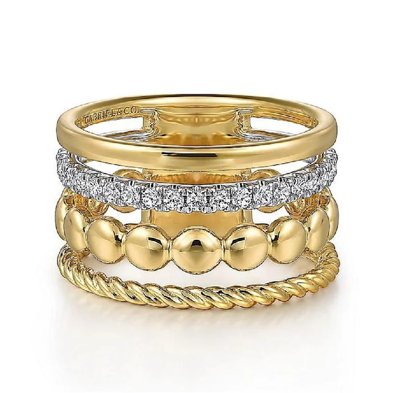 Gabriel & Co. 14K White and Yellow Gold Diamond Rope Easy Stackable Ring