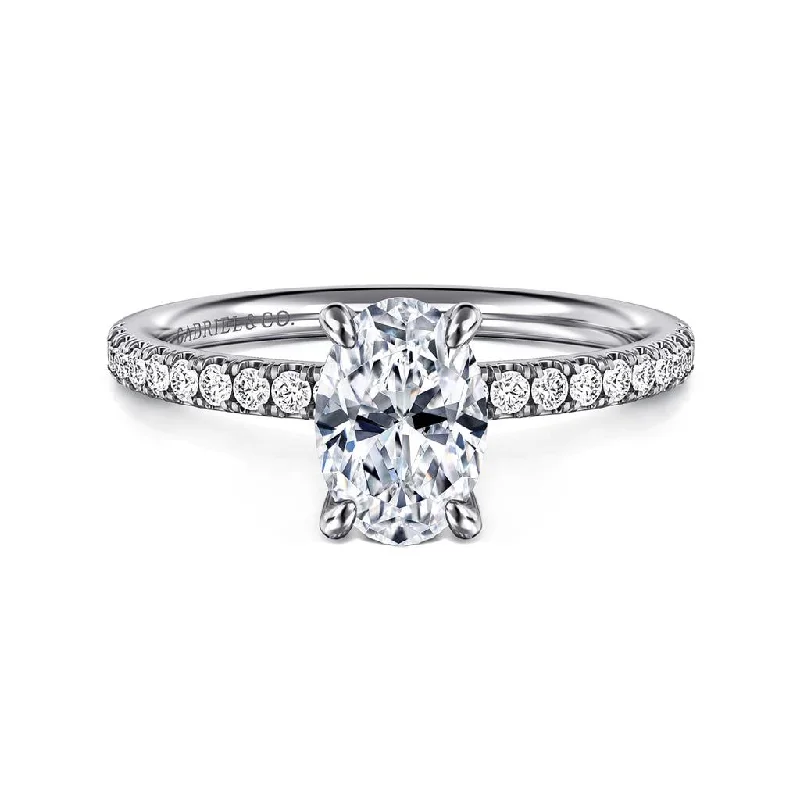 Gabriel & Co. Twain - 14K White Gold Oval Plain Head On 1.7mm Shank With Pave' Diamonds Halfway