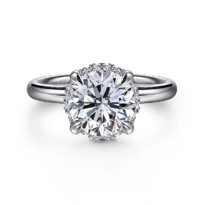 Gabriel & Co. Symphony -14K White Gold Round Hidden Halo Diamond and 2.2mm Plain Shank