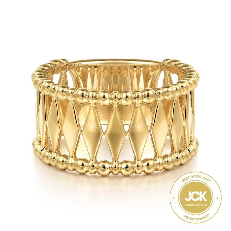 Gabriel & Co. 14K Yellow Gold Bujukan Classic Wide Band Ladies Ring