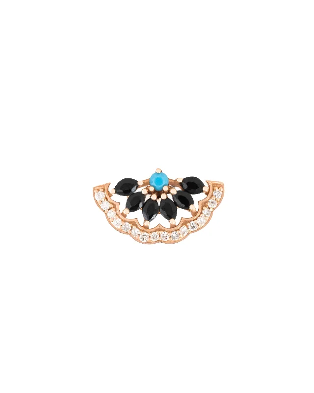 Half Sun 18K Gold, Whitegold or Rosegold Earring w. Diamonds, Onyx & Turquoize