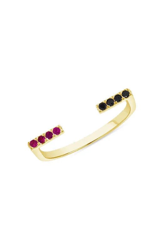 BLACK DIAMOND AND RUBY OPEN CUFF RING