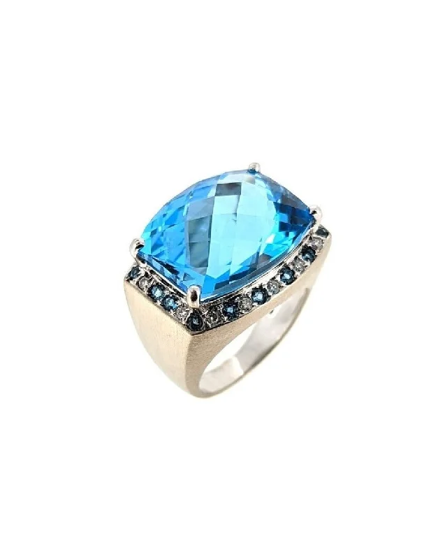 Large Blue Topaz Ring in 18K White Gold