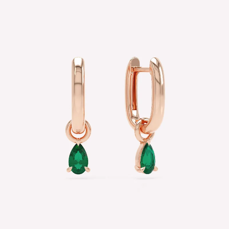 minimalist gold square earrings Allday Polished 14K Rosegold Hoops w. Emerald Drop