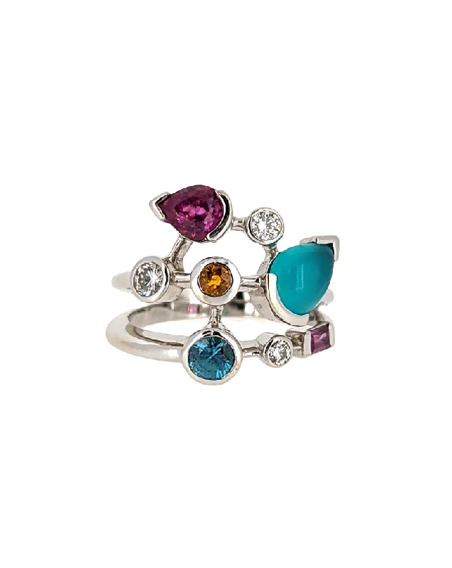 14K White Gold Multi Gemstone Ring