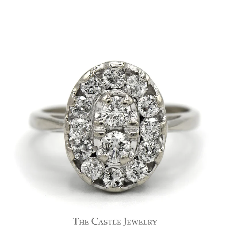 art deco diamond bracelet Oval Shaped 3/4cttw Diamond Cluster Ring in 14k White Gold