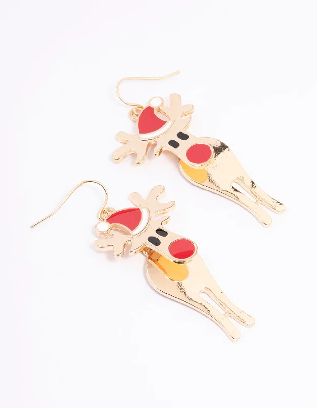black and gold wedding band Gold Red-Nosed Reindeer Drop Earrings
