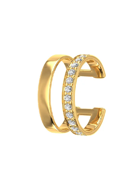 dainty sapphire gemstone bracelet Double Line 18K Gold Ear Cuff w. Lab-Grown Diamonds