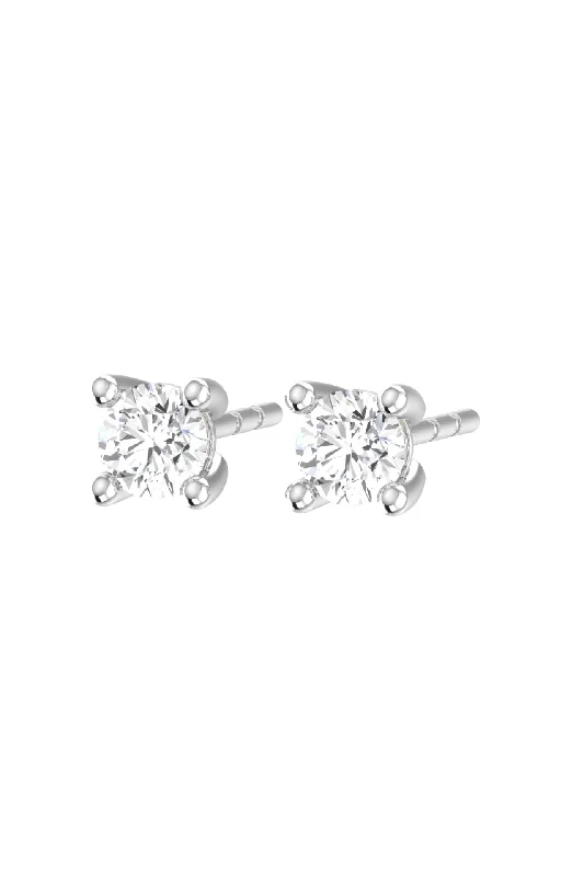 dainty birthstone ring for women Solitaire 18K White Gold Earrings w. Lab-Grown Diamonds