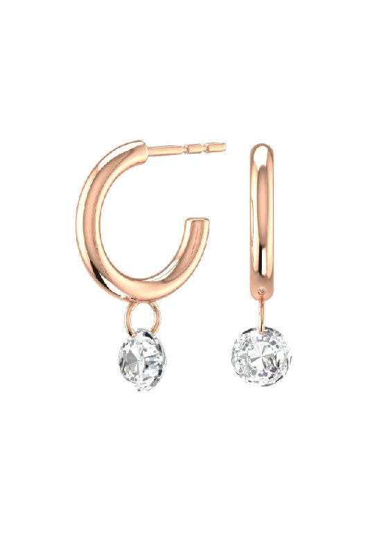 gold-plated figaro chain Solitaire Nude 18K Rosegold Hoops w. Lab-Grown Diamonds
