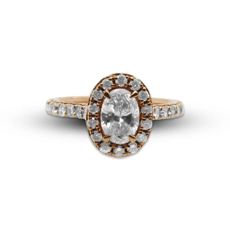 14k Rose Gold Oval Diamond & Halo Ring