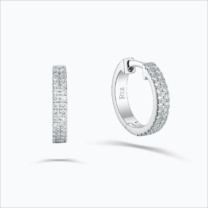 vintage platinum wedding band Double Line 18K White Gold Hoops w. Diamonds