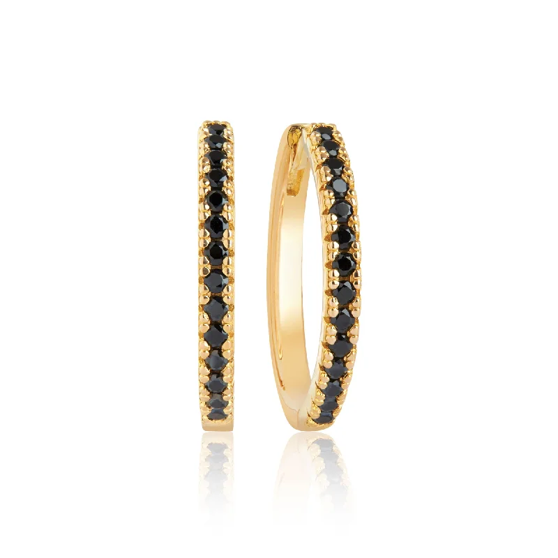 Ellera Grande Gold Plated Earrings w. Black Zirconias