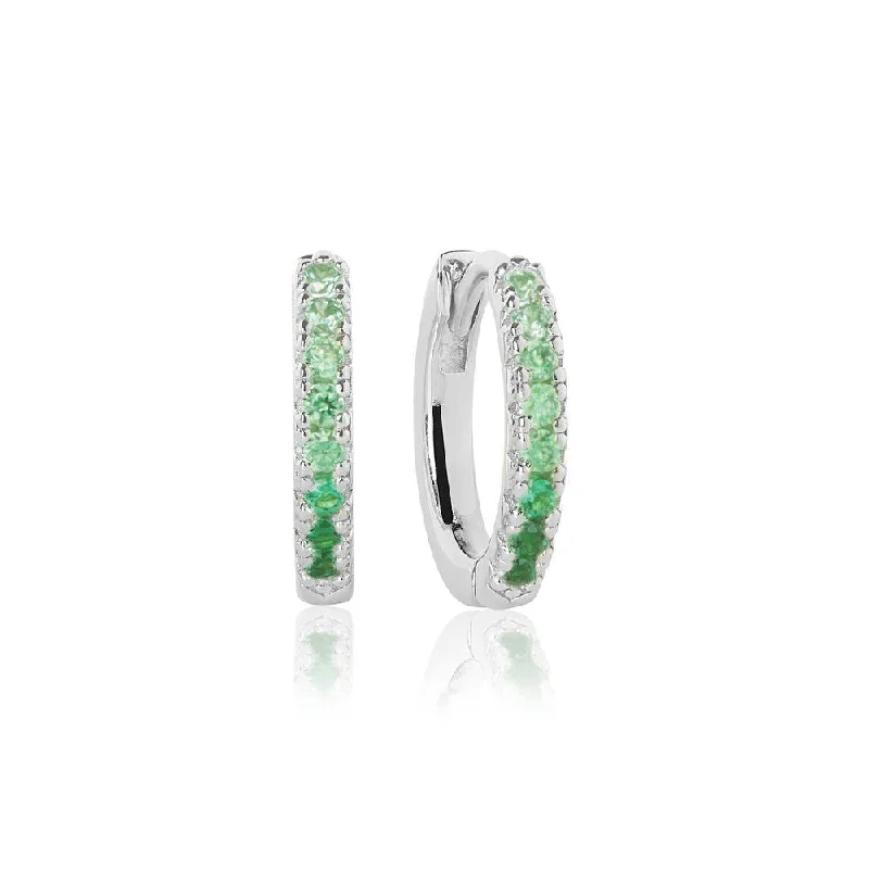 Ellera Medio Green Silver Hoops w. Zirconia